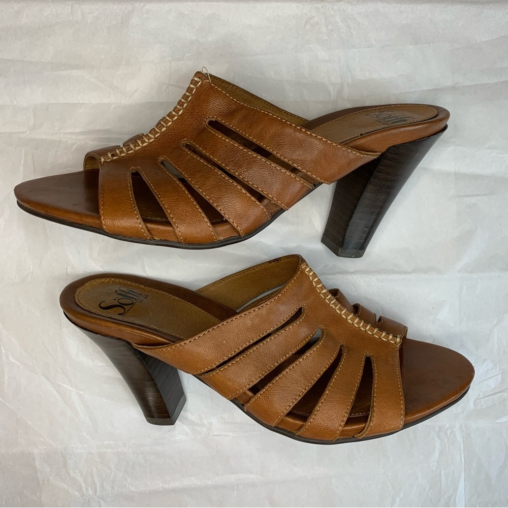 Sofft Women’s Belicia Brown Leather Stacked Heel Sandals | 9M